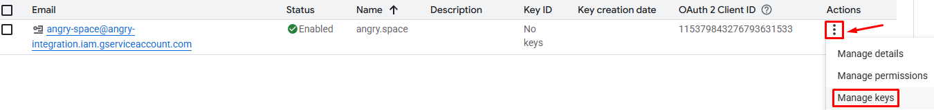 Создание JSON-ключа в Google Cloud Console