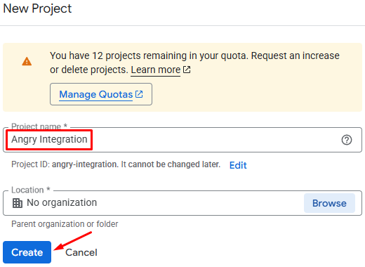 Creating a project in Google Cloud Console