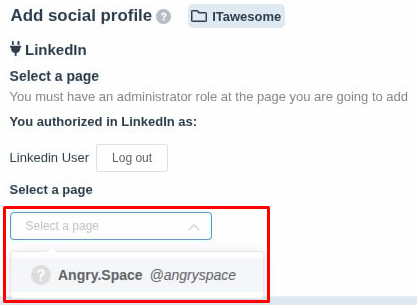 Selecting a LinkedIn page to connect to the service