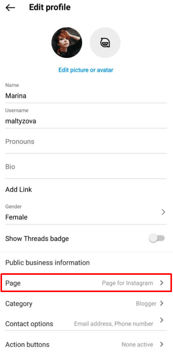 which page your Instagram profile is linked to